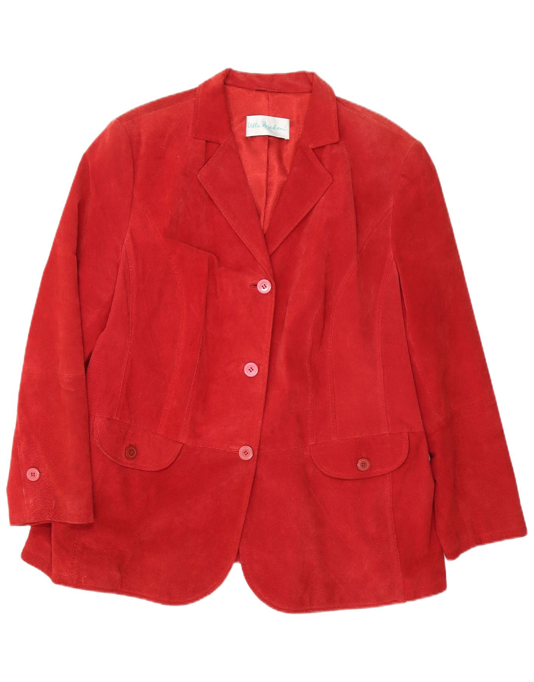 Vintage Damen 3-Knopf-Wildleder-Blazerjacke UK 26 5XL Rotes Leder