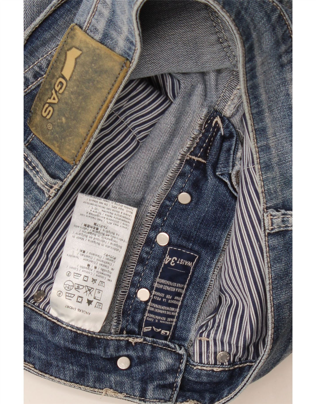Gas Herren Distressed Denim Shorts W34 Große blaue Baumwolle