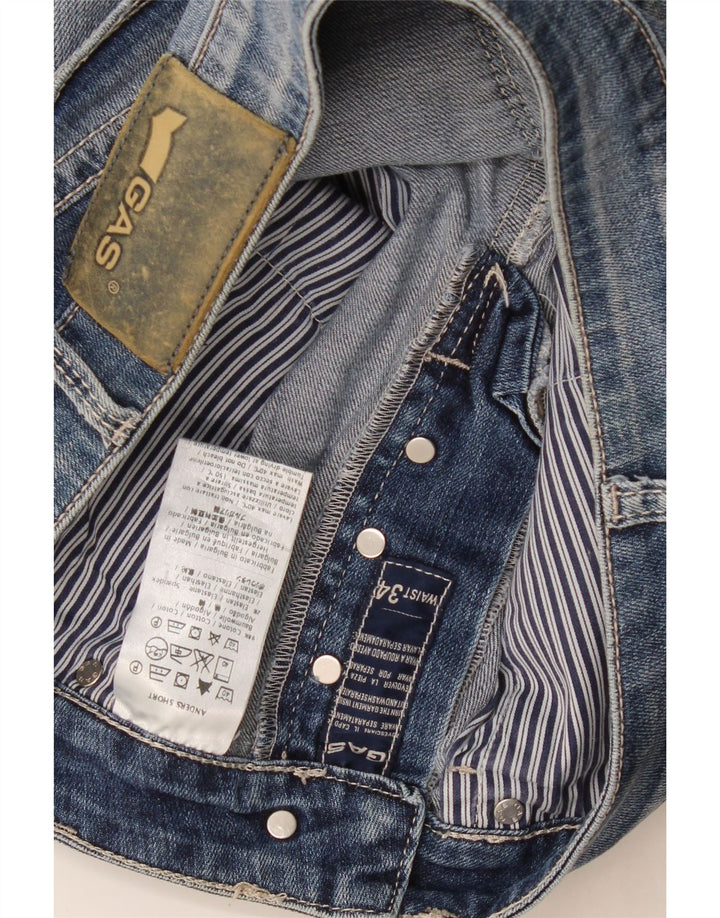 Gas Herren Distressed Denim Shorts W34 Große blaue Baumwolle