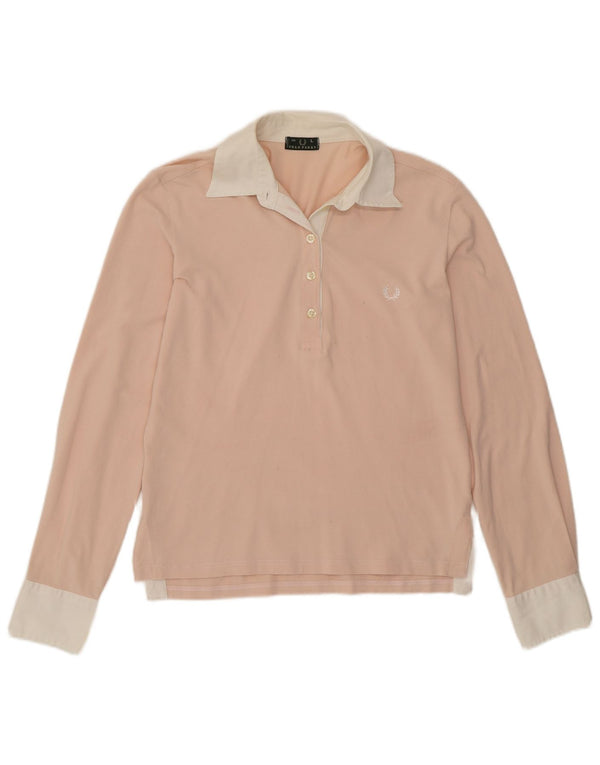 Fred Perry Rugby-Poloshirt für Damen, langärmlig, UK 14, Größe L, Rosa, Farbblock