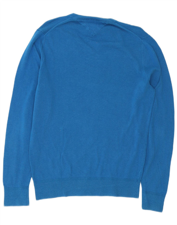 Tommy Hilfiger Herren-Pullover mit V-Ausschnitt, Größe S, blaue Baumwolle