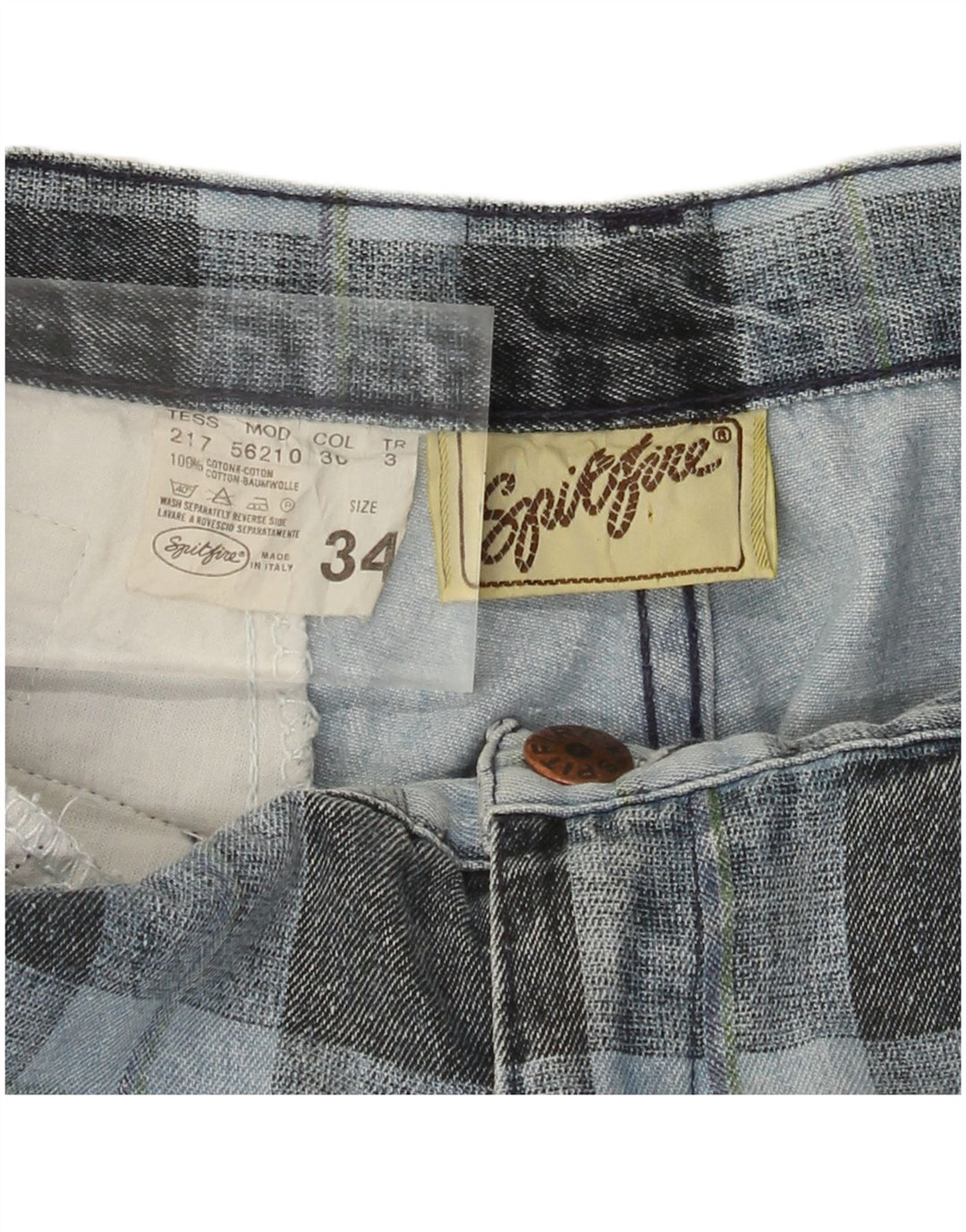 SPITFIRE Damen Tapered Jeans W34 L27 Blau karierte Baumwolle