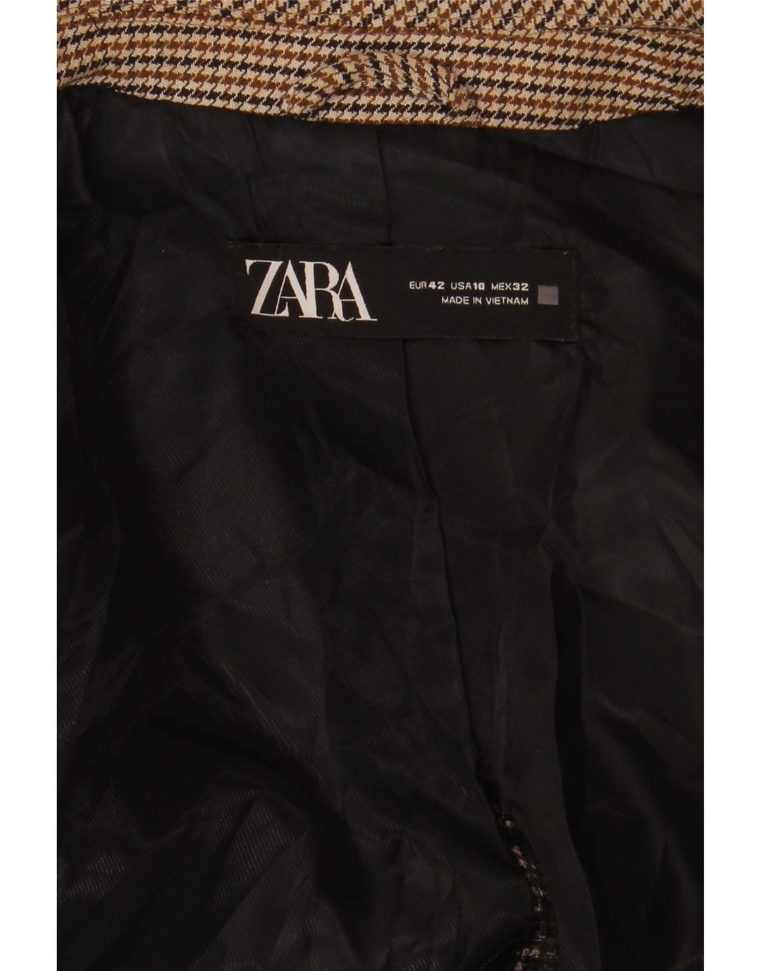 Zara Damen 1-Knopf-Blazerjacke EU 42 Großer brauner Hahnentritt