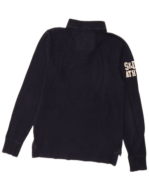 Superdry Herren Graphic Langarm-Rugby-Poloshirt aus mittelblauer Baumwolle