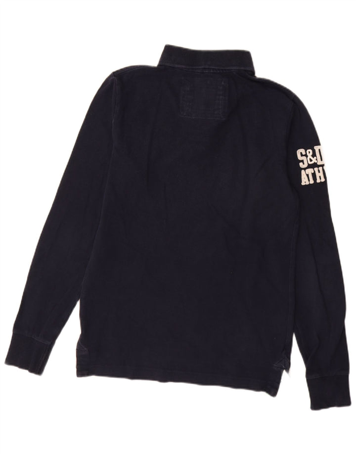 Superdry Herren Graphic Langarm-Rugby-Poloshirt aus mittelblauer Baumwolle