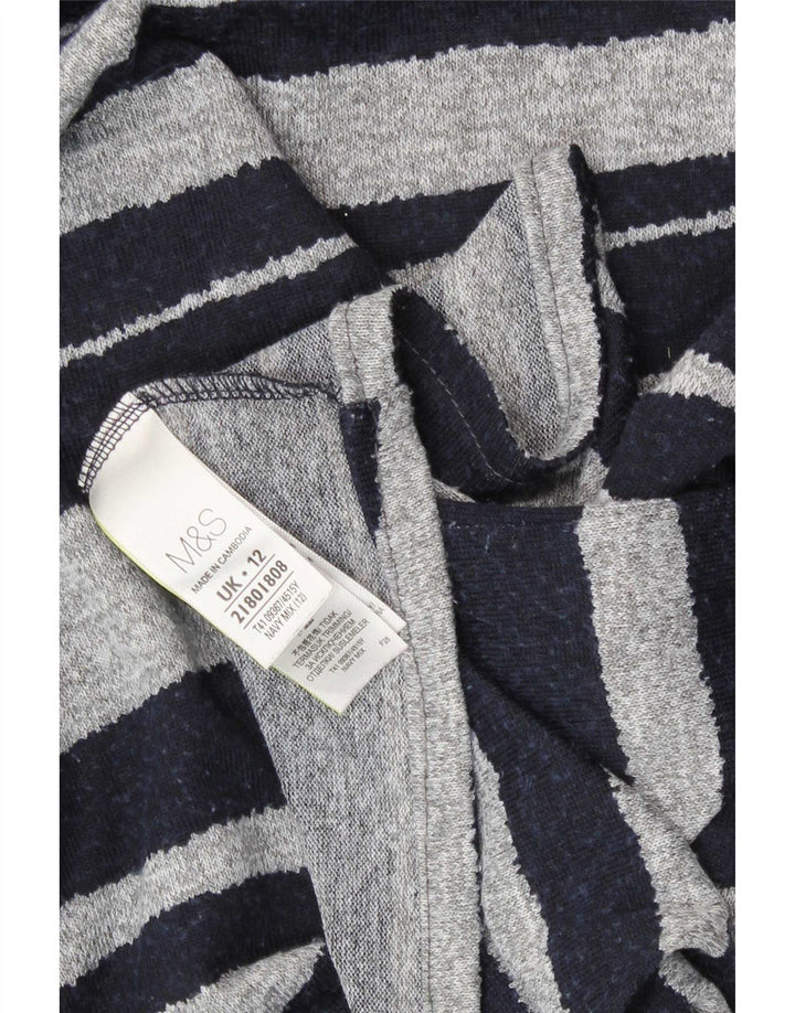Marks & Spencer Damen Top Langarm UK 12 Mittel Marineblau gestreift