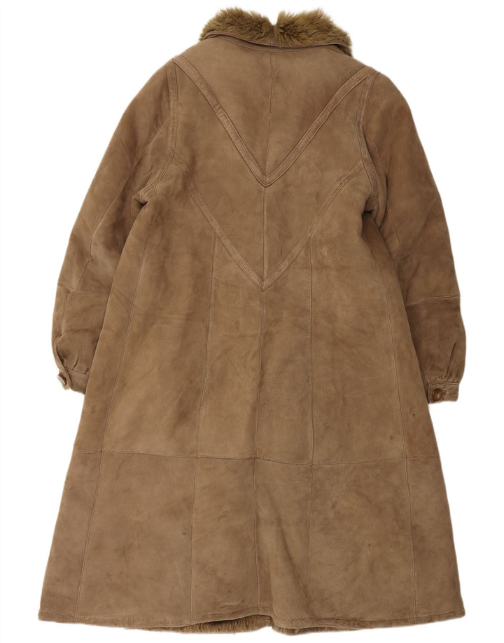 Vintage Damen Übergroßer Lammfellmantel UK 10 Klein Braun