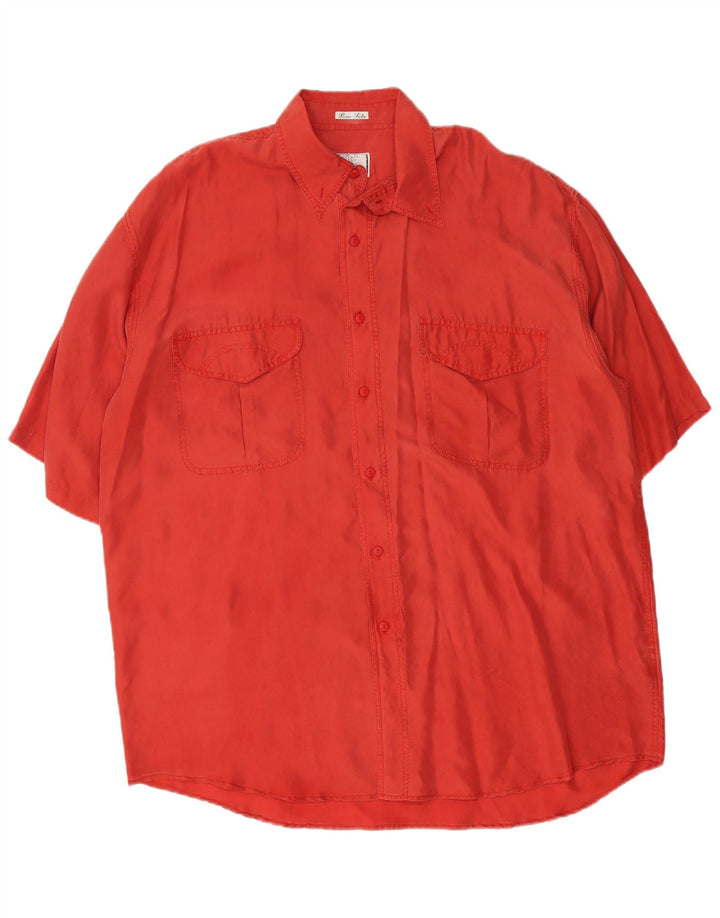 BRUGI Herren-Kurzarmhemd, groß, rote Seide