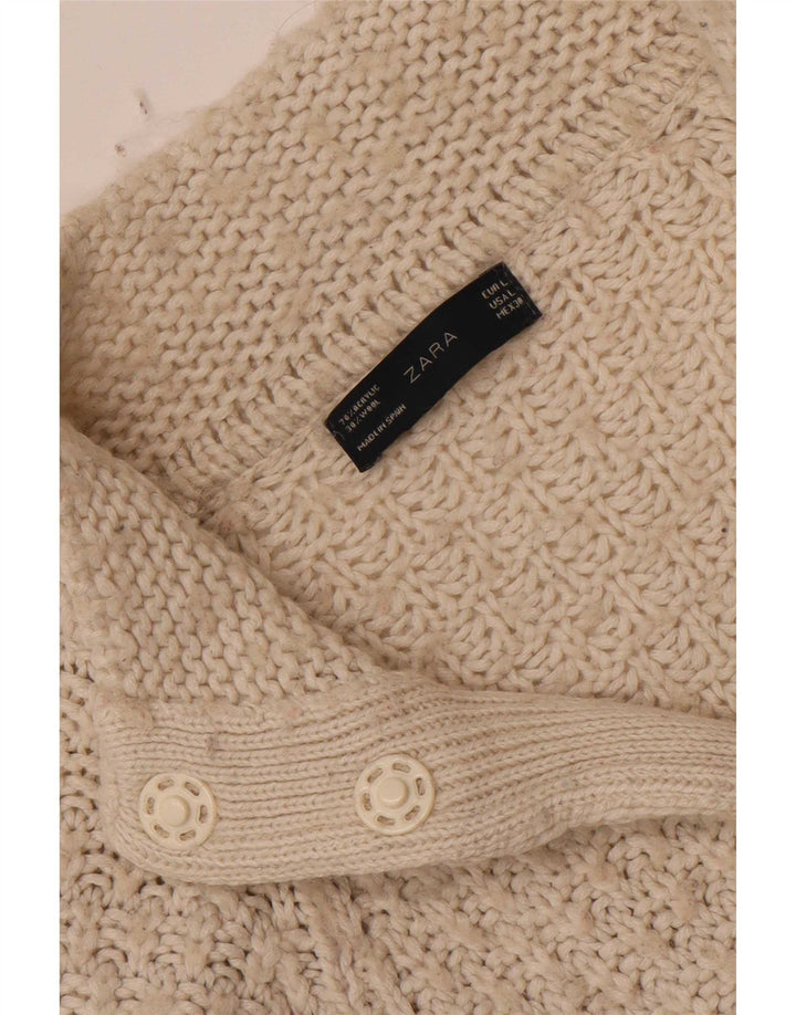 Zara Damen-Cardigan-Pullover UK 14 Large Weiß Acryl