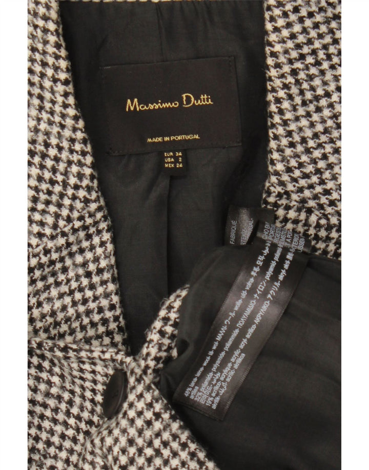 Massimo Dutti Damen 1-Knopf-Blazerjacke EU 34 2XS Graue Hahnentrittwolle