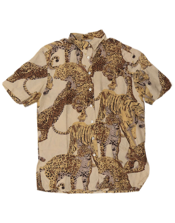 Carnaby's Damen Kurzarmhemd IT 40 Small Beige Animal Print Seide