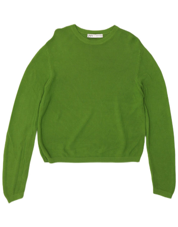 Zara Damen-Pullover mit Rundhalsausschnitt, UK 14, mittelgrüne Viskose