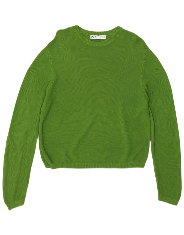 Zara Damen-Pullover mit Rundhalsausschnitt, UK 14, mittelgrüne Viskose