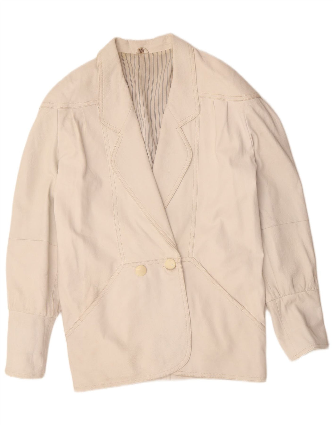 VINTAGE Damen Übergroßer Ledermantel EU 40 Mittelweißes Leder