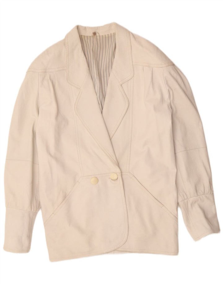 VINTAGE Damen Übergroßer Ledermantel EU 40 Mittelweißes Leder