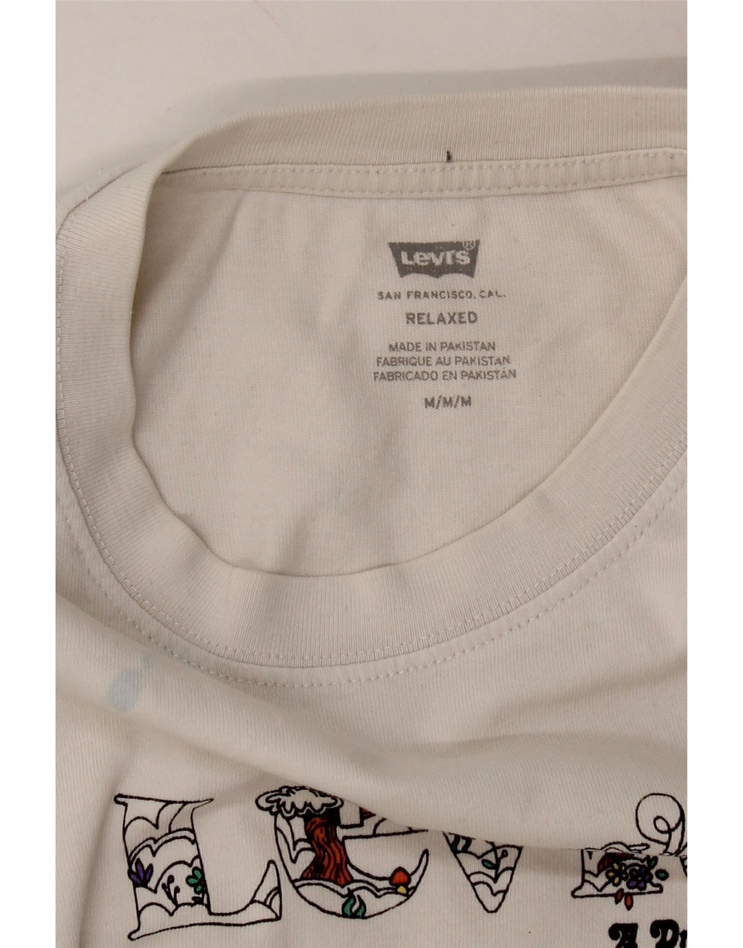 LEVI'S Mens Relaxed Fit Graphic T-Shirt Top Medium White Vintage Levi's and Second-Hand Levi's from Messina Hembry 