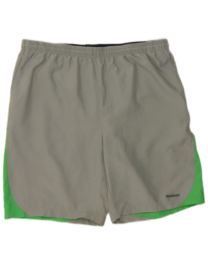 REEBOK Herren-Badeshorts XL, grünes Colourblock-Polyester