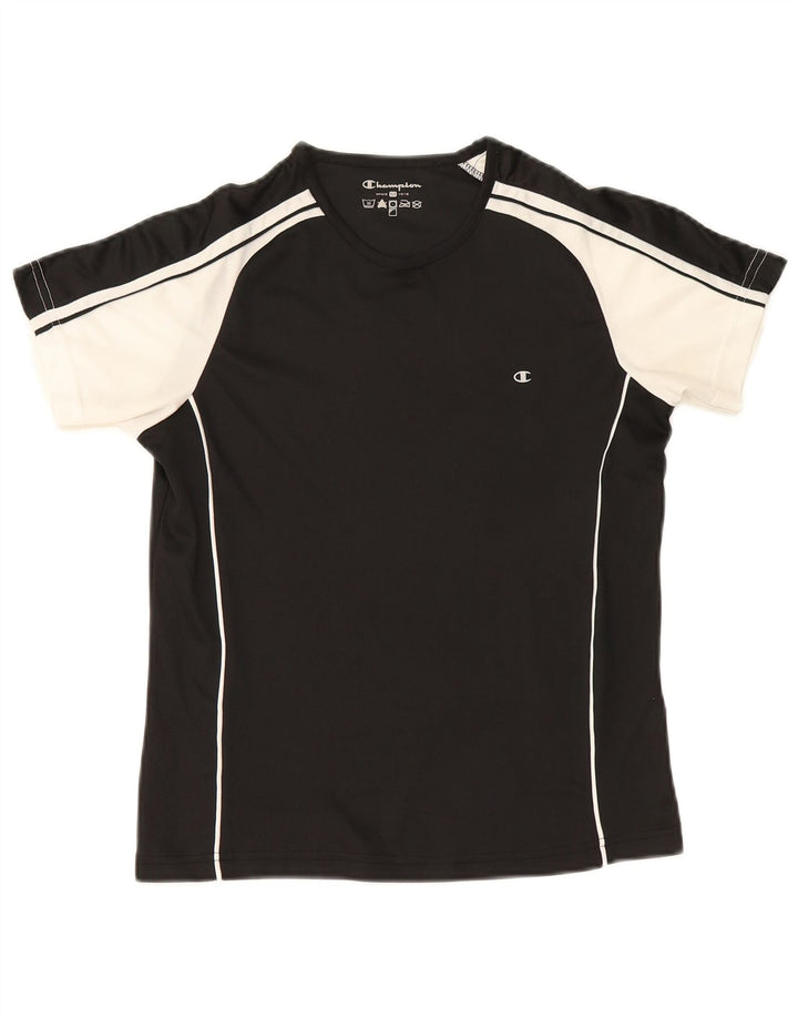Champion Damen T-Shirt Top UK 12 Mittelschwarzes Colourblock-Polyester