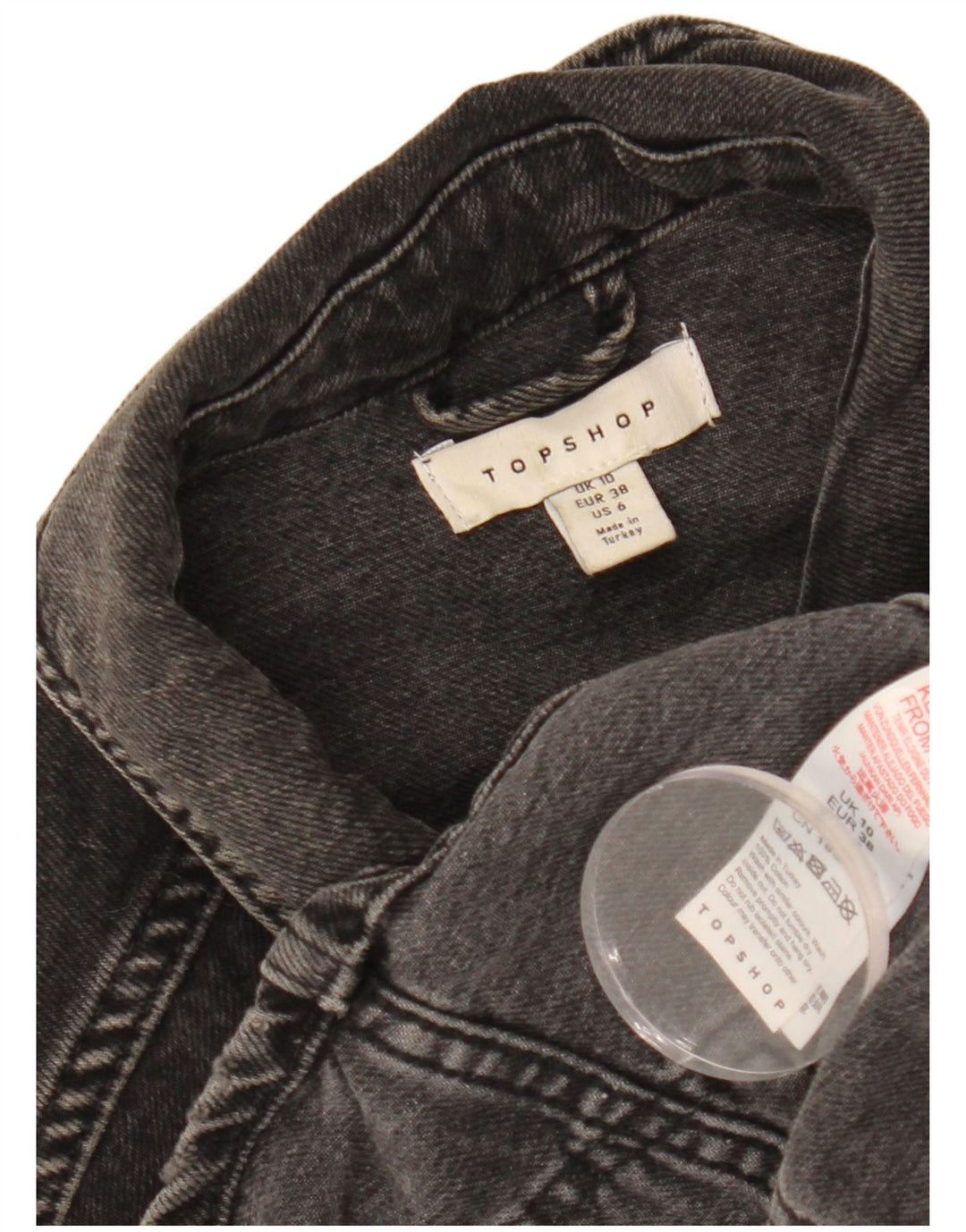 TOPSHOP Damen Crop Oversized Jeansjacke UK 10 Small Schwarz Baumwolle