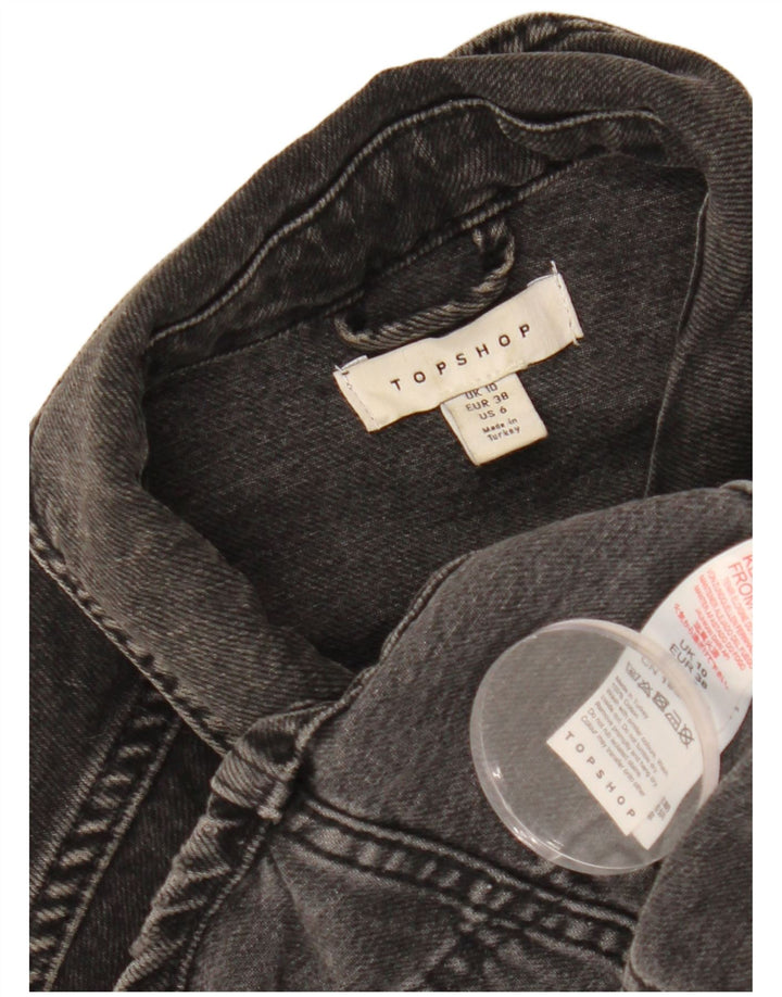 TOPSHOP Damen Crop Oversized Jeansjacke UK 10 Small Schwarz Baumwolle