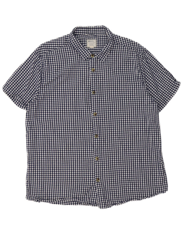 Mountain Warehouse Herren-Kurzarmhemd 2XL aus marineblauer Gingham-Baumwolle