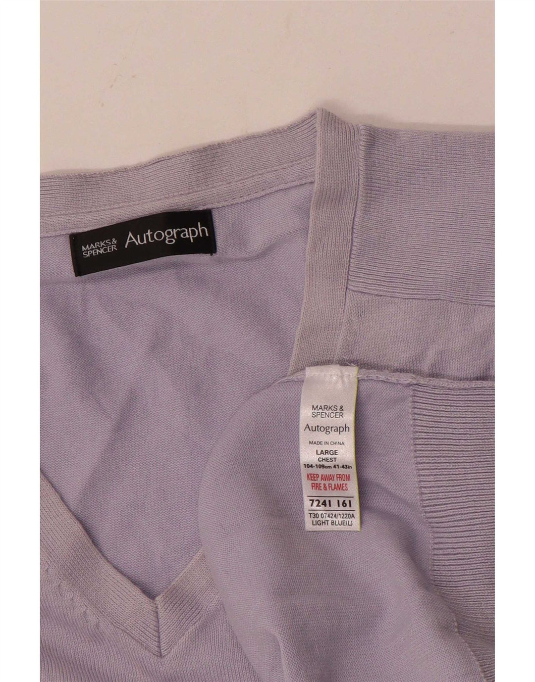 Marks & Spencer Herren Autograph Pullover mit V-Ausschnitt, groß, aus blauer Baumwolle