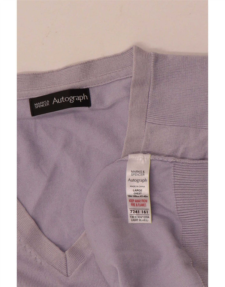 Marks & Spencer Herren Autograph Pullover mit V-Ausschnitt, groß, aus blauer Baumwolle