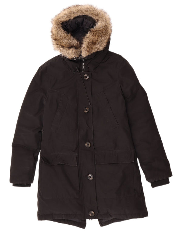 Superdry Damen-Parka mit Kapuze, UK 10, Größe S, Schwarz, Polyester
