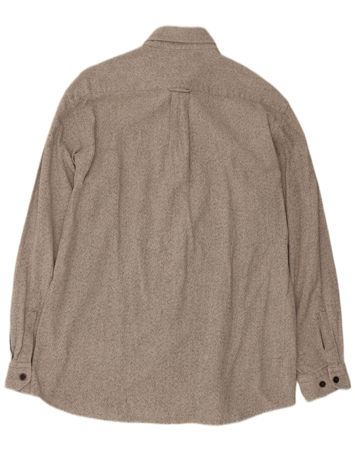 Hugo Boss Herren-Flanellhemd, groß, grau gesprenkelte Baumwolle