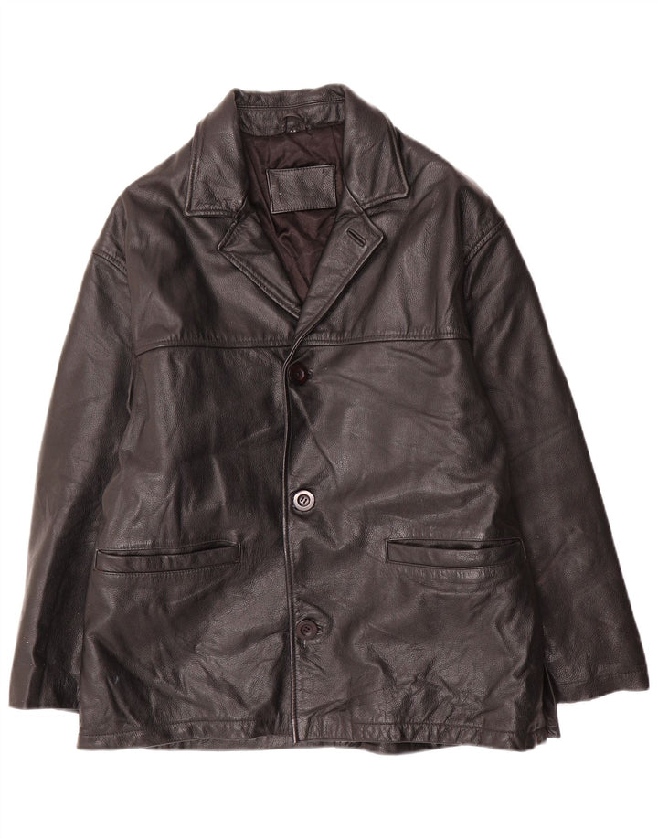 Vintage Herren 3-Knopf-Lederblazer IT 48 Mittelschwarzes Leder