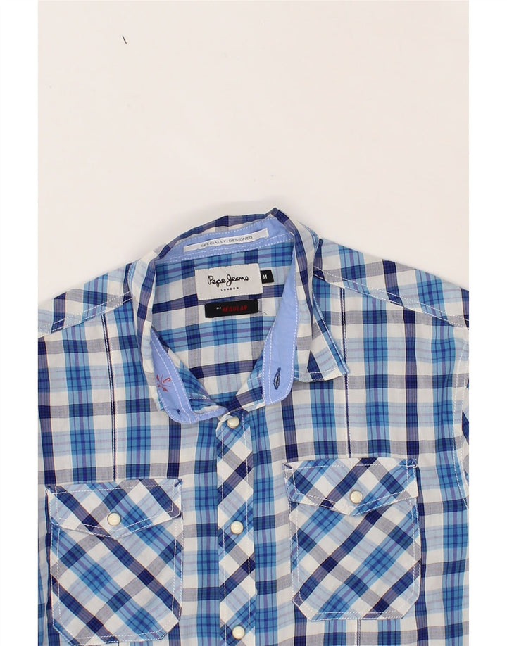 PEPE JEANS Mens Regular Fit Short Sleeve Shirt Medium Blue Check Cotton Vintage PEPE Jeans and Second-Hand PEPE Jeans from Messina Hembry 