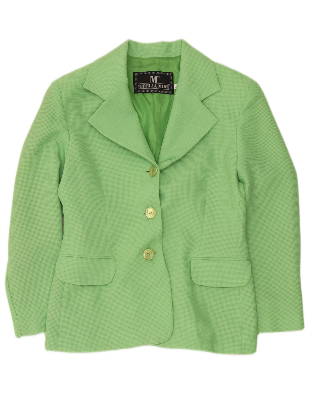 Mirella Mori Damen 3-Knopf-Blazerjacke UK 14 Mittelgrüne Baumwolle