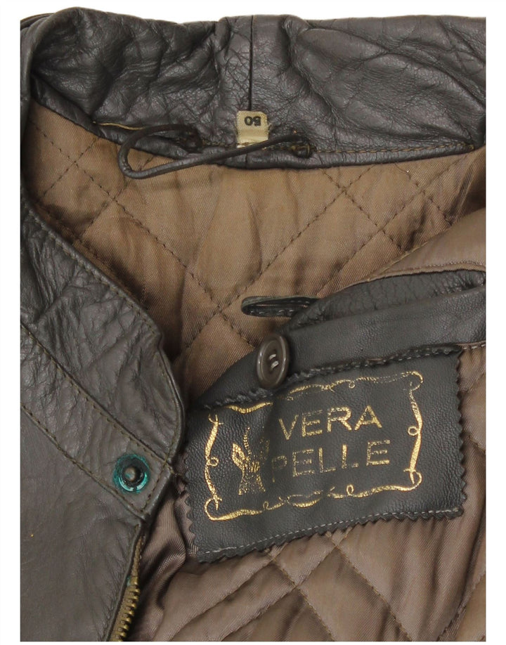Vintage Herren Militärlederjacke IT 50 Großes graues Leder