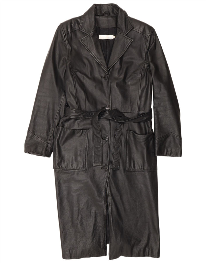 HENNES Damen Ledermantel EU 42 Großes schwarzes Leder