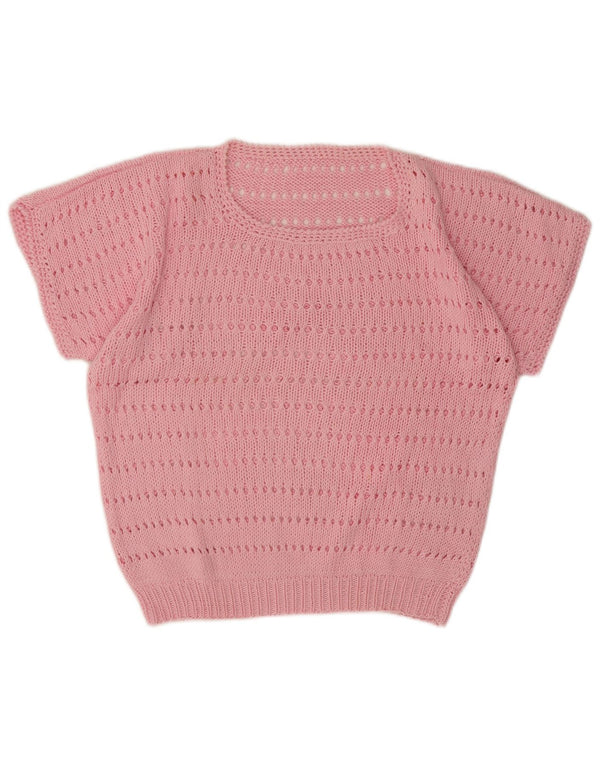 Vintage Damen Durchsichtiger Pullover mit U-Boot-Ausschnitt UK 18 XL Pink