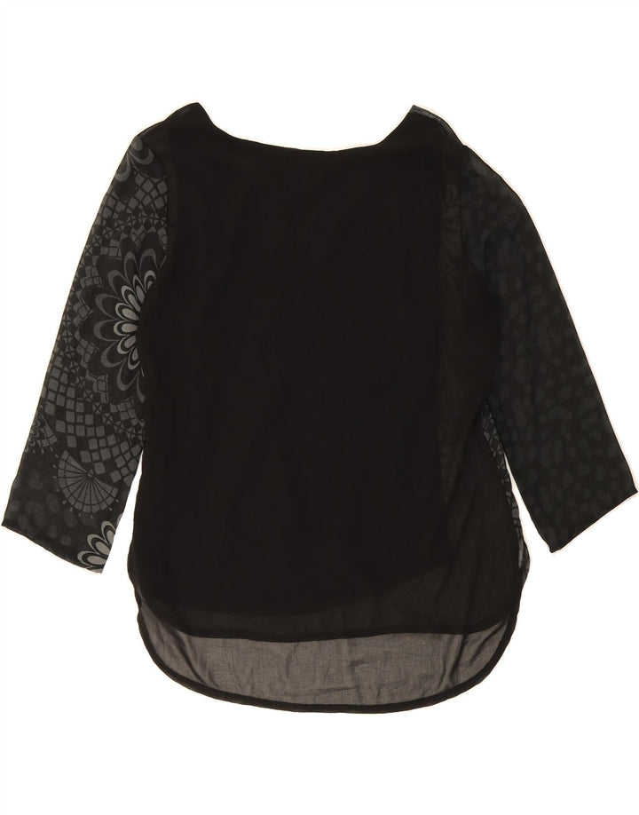 DESIGUAL Womens Graphic Top 3/4 Sleeve UK 14 Large Black Floral Polyester Vintage Desigual and Second-Hand Desigual from Messina Hembry 