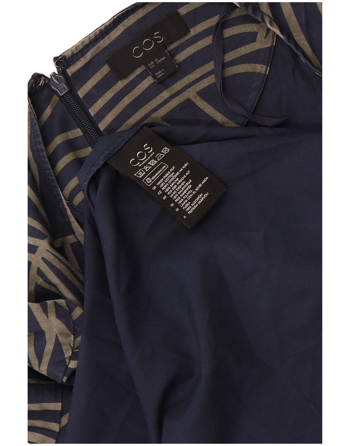 COS Damen Asymmetrisches Kleid EU 42 Große marineblaue geometrische Baumwolle