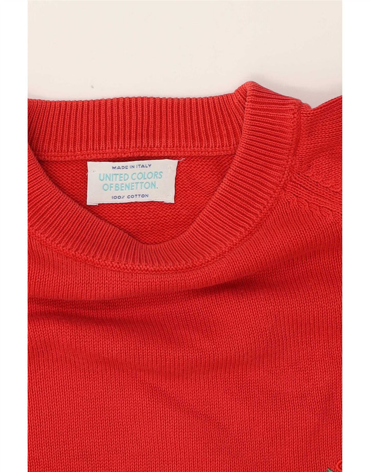 Benetton Herren-Pullover mit Rundhalsausschnitt, mittelrote Baumwolle