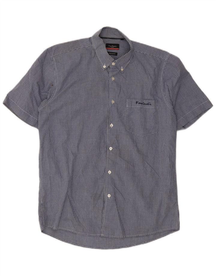 Pierre Cardin Herren-Kurzarmhemd, großes blaues Gingham-Polyester