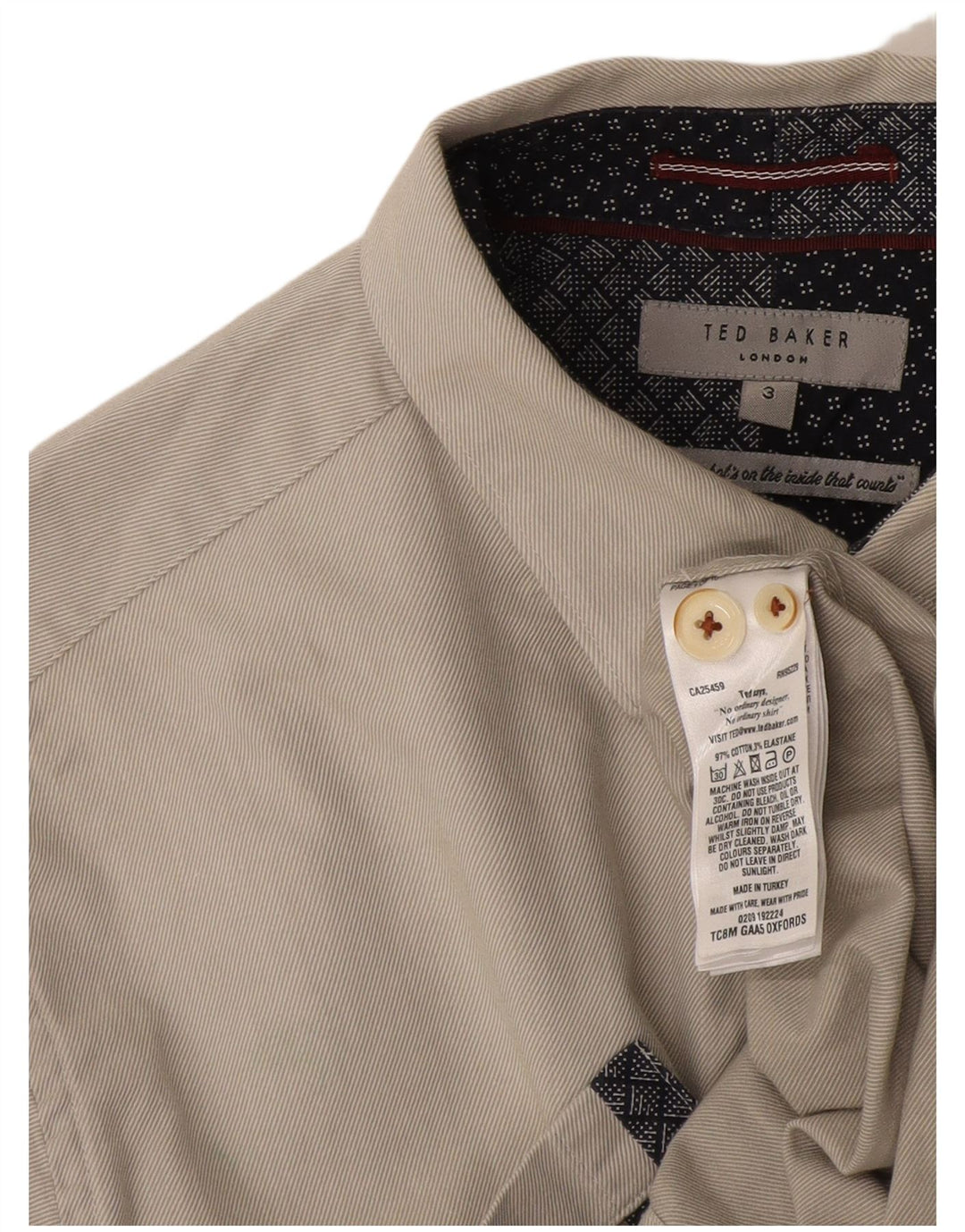Ted Baker Herrenhemd, Größe 3, klein, cremefarbene Baumwolle