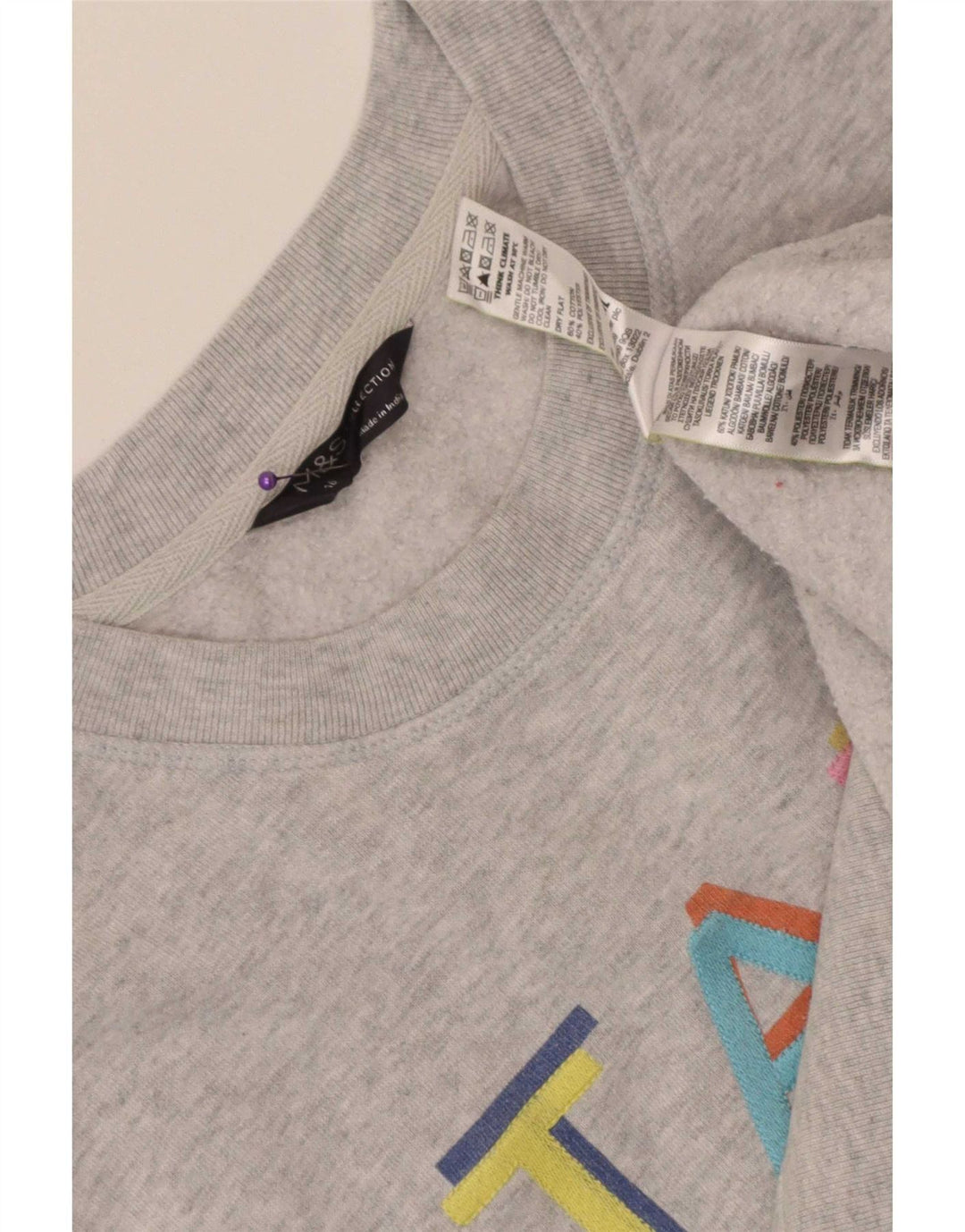 Marks & Spencer Damen Grafik-Sweatshirt-Pullover UK 16 Large Graue Baumwolle