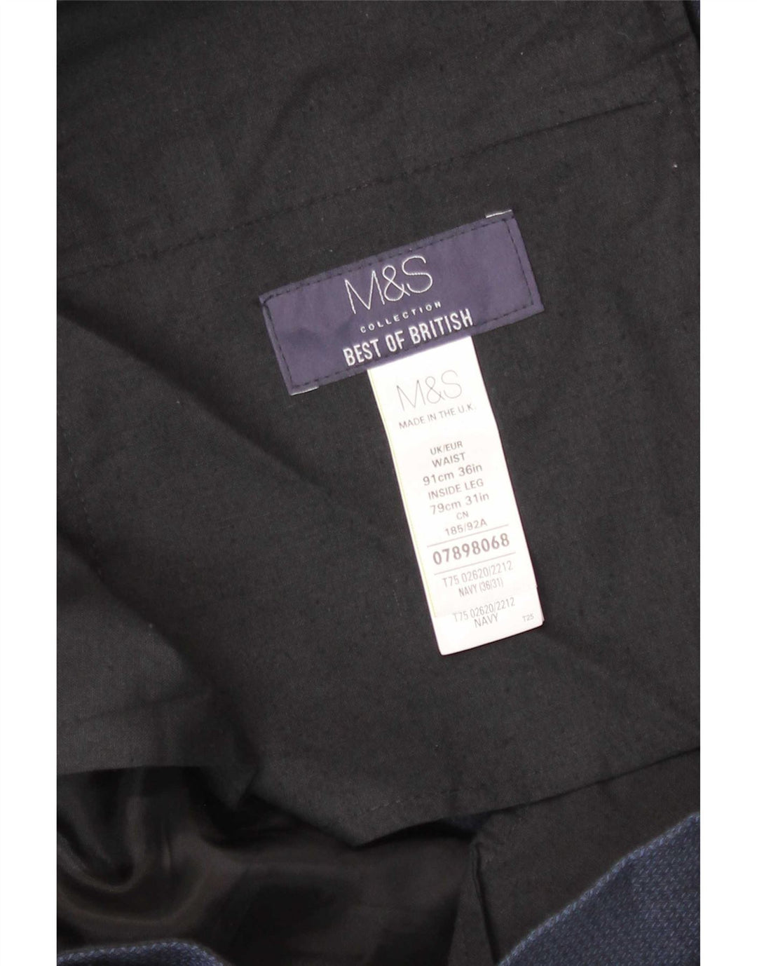 Marks & Spencer Slim-Anzughose für Herren, W36, L31, Marineblau, Baumwolle