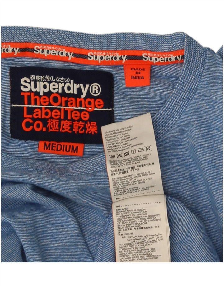Superdry Herren-Langarmoberteil aus mittelblau gefleckter Baumwolle