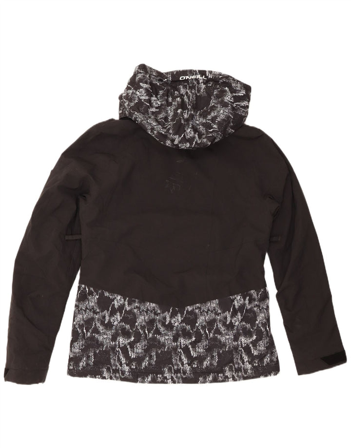 O'NEILL Womens Abstract Pattern Hooded Rain Jacket UK 14 Medium Schwarz