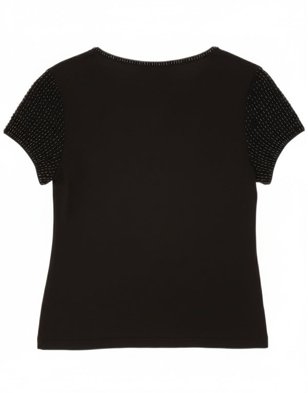 Gattinoni Damen Grafik-T-Shirt-Oberteil IT 46 Large Schwarz Viskose