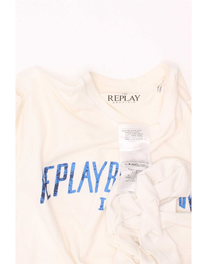 Replay Langarmshirt mit Grafik für Jungen, 15–16 Jahre, weiße Baumwolle