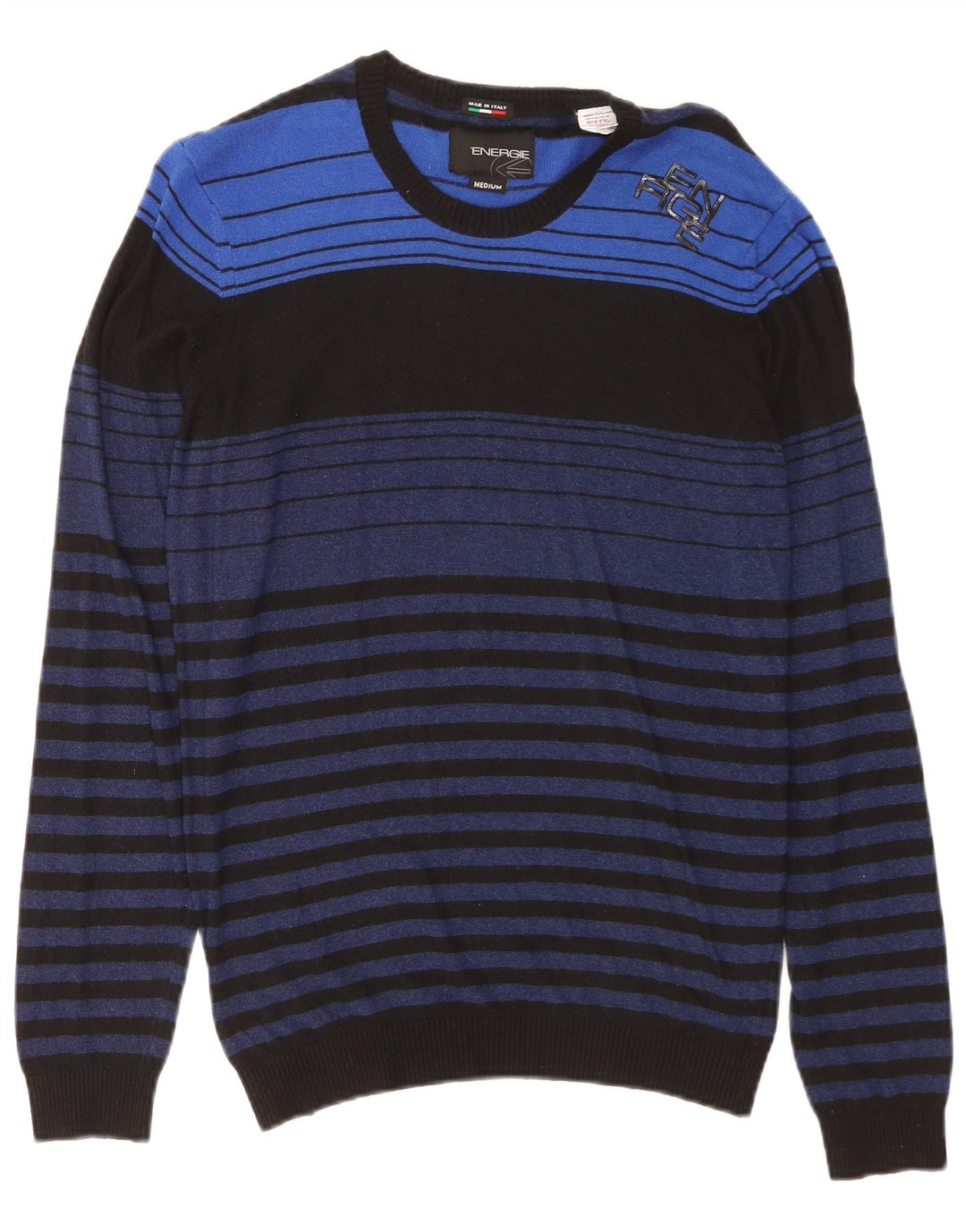 Energie Herren-Pullover mit Rundhalsausschnitt, mittelblau, gestreift, Viskose