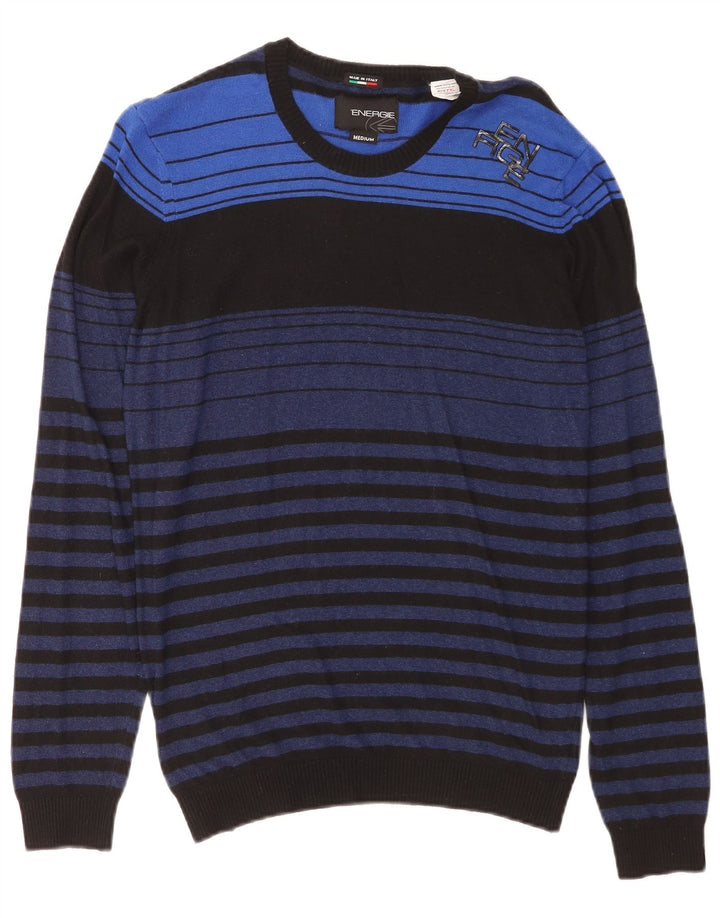 Energie Herren-Pullover mit Rundhalsausschnitt, mittelblau, gestreift, Viskose