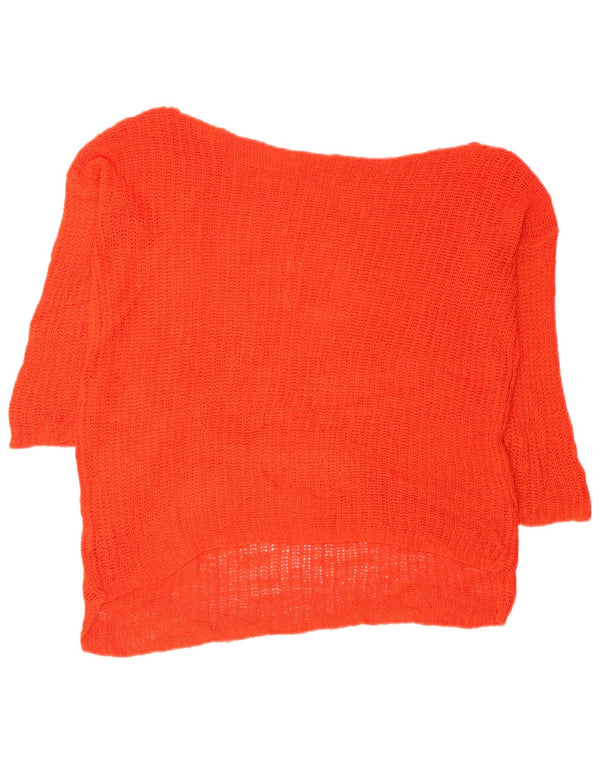 Vintage Damen Pullover mit 3/4-Ärmeln und U-Boot-Ausschnitt, Gr. 14, Mittelorange