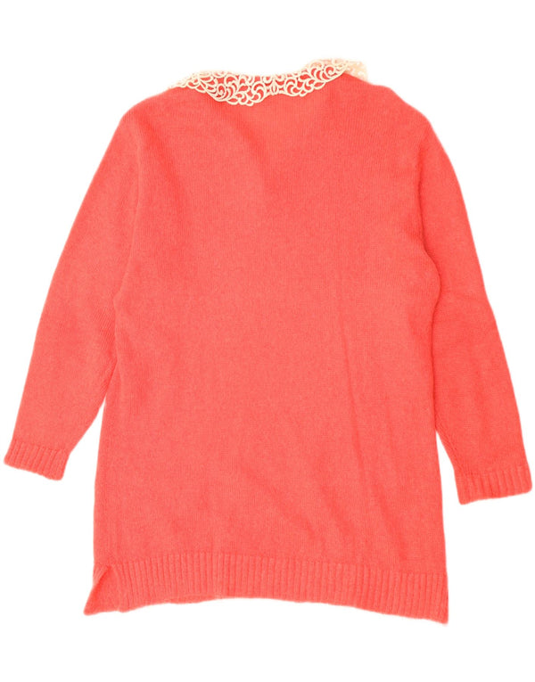 Vintage Damen Longline Rollkragenpullover Pullover UK 14 Groß Rot